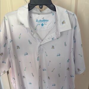 Chubbies White and Blue Polo Shirt Casual Style Golf and beer shirt
